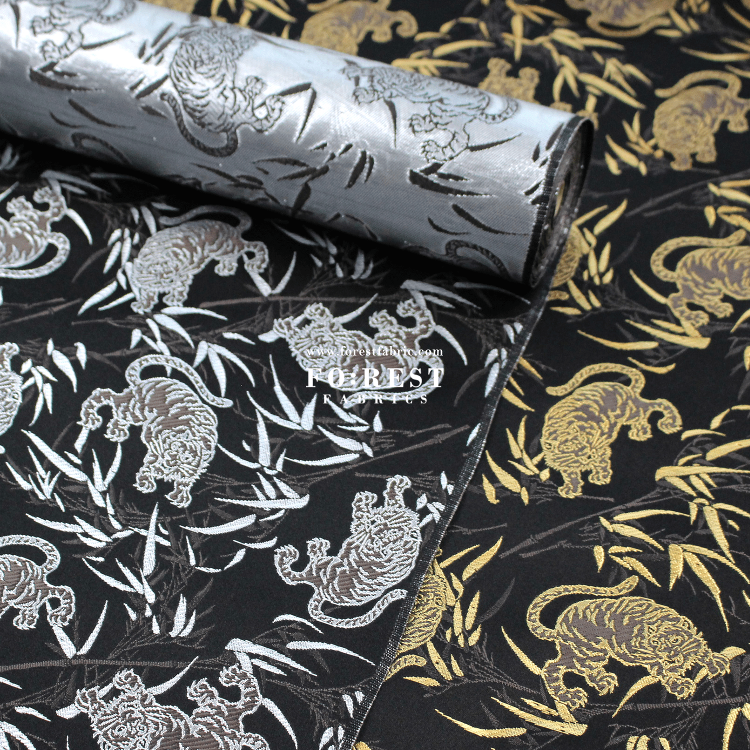 Gold Brocade - Tiger bamboo fabric Black - FO:REST Fabric 布恩堂Liberty fabrictana lawnjapanese fabricykk zipper
