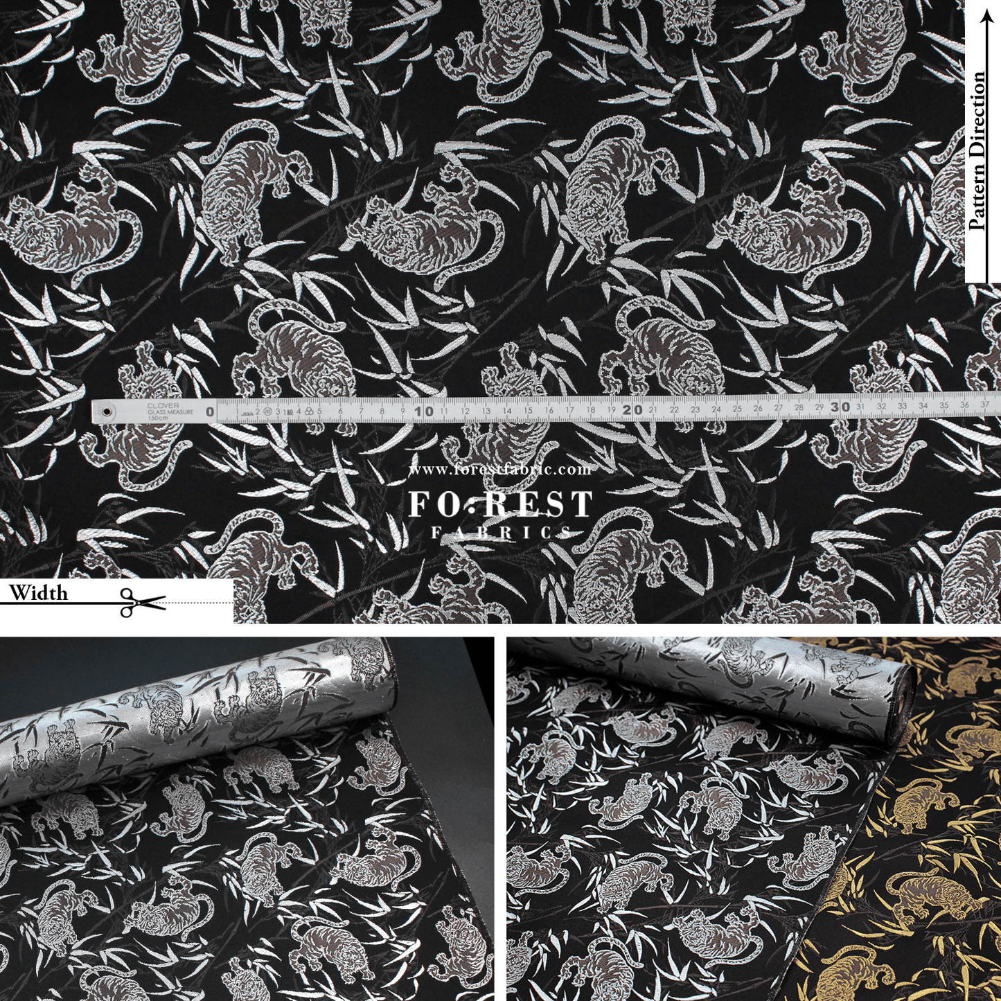 Gold Brocade - Tiger bamboo fabric Silver - FO:REST Fabric 布恩堂Liberty fabrictana lawnjapanese fabricykk zipper