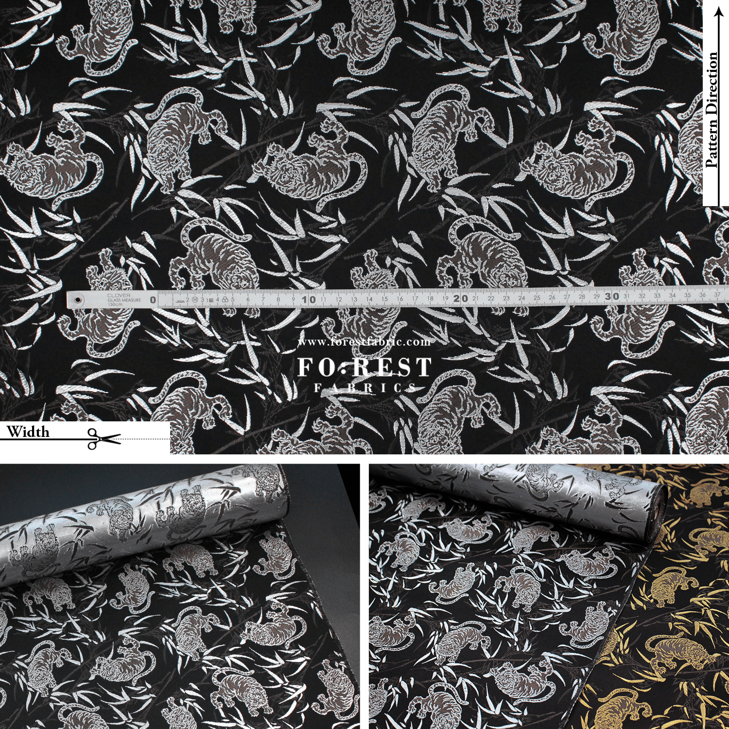 Gold Brocade - Tiger bamboo fabric Silver - FO:REST Fabric 布恩堂Liberty fabrictana lawnjapanese fabricykk zipper