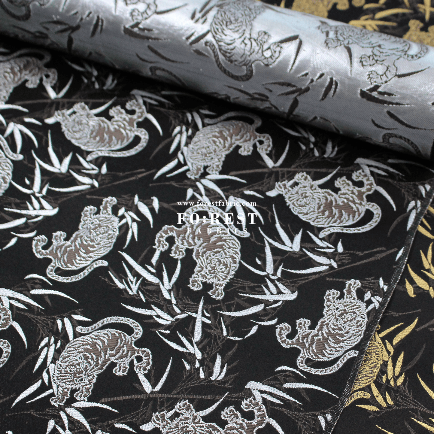Gold Brocade - Tiger bamboo fabric Silver - FO:REST Fabric 布恩堂Liberty fabrictana lawnjapanese fabricykk zipper