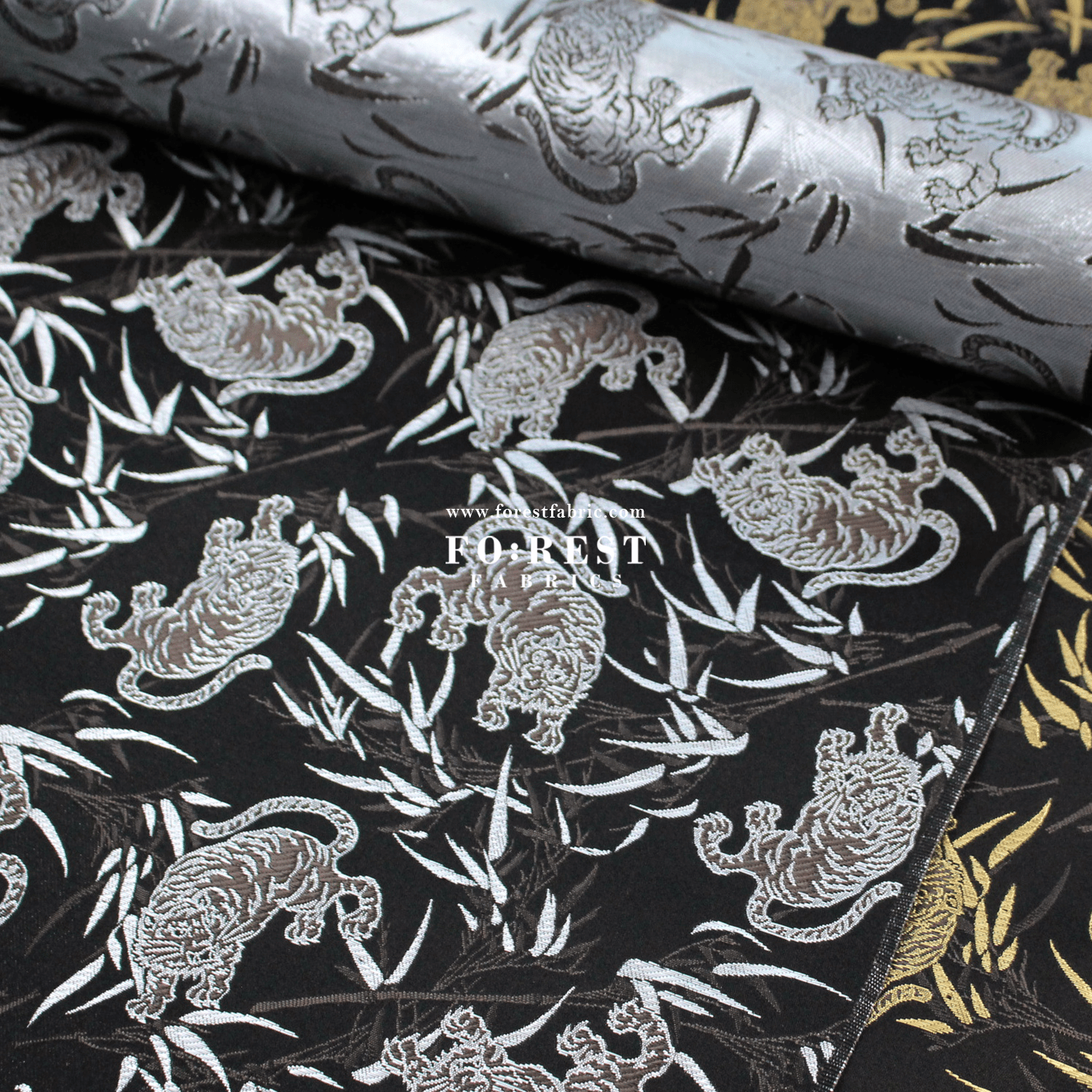 Gold Brocade - Tiger bamboo fabric Silver - FO:REST Fabric 布恩堂Liberty fabrictana lawnjapanese fabricykk zipper