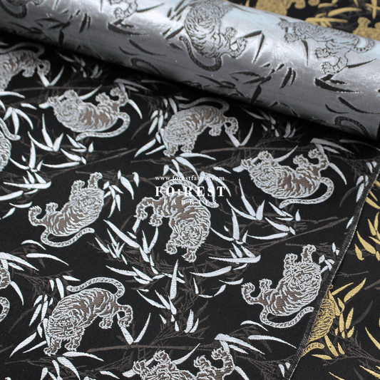 Gold Brocade - Tiger bamboo fabric Silver - FO:REST Fabric 布恩堂Liberty fabrictana lawnjapanese fabricykk zipper