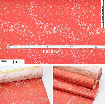 Gold Brocade - Tiny Flower grid fabric Orange Red - FO:REST Fabric 布恩堂Liberty fabrictana lawnjapanese fabricykk zipper