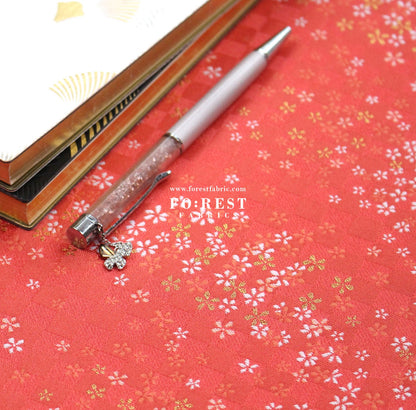 Gold Brocade - Tiny Flower grid fabric Orange Red - FO:REST Fabric 布恩堂Liberty fabrictana lawnjapanese fabricykk zipper