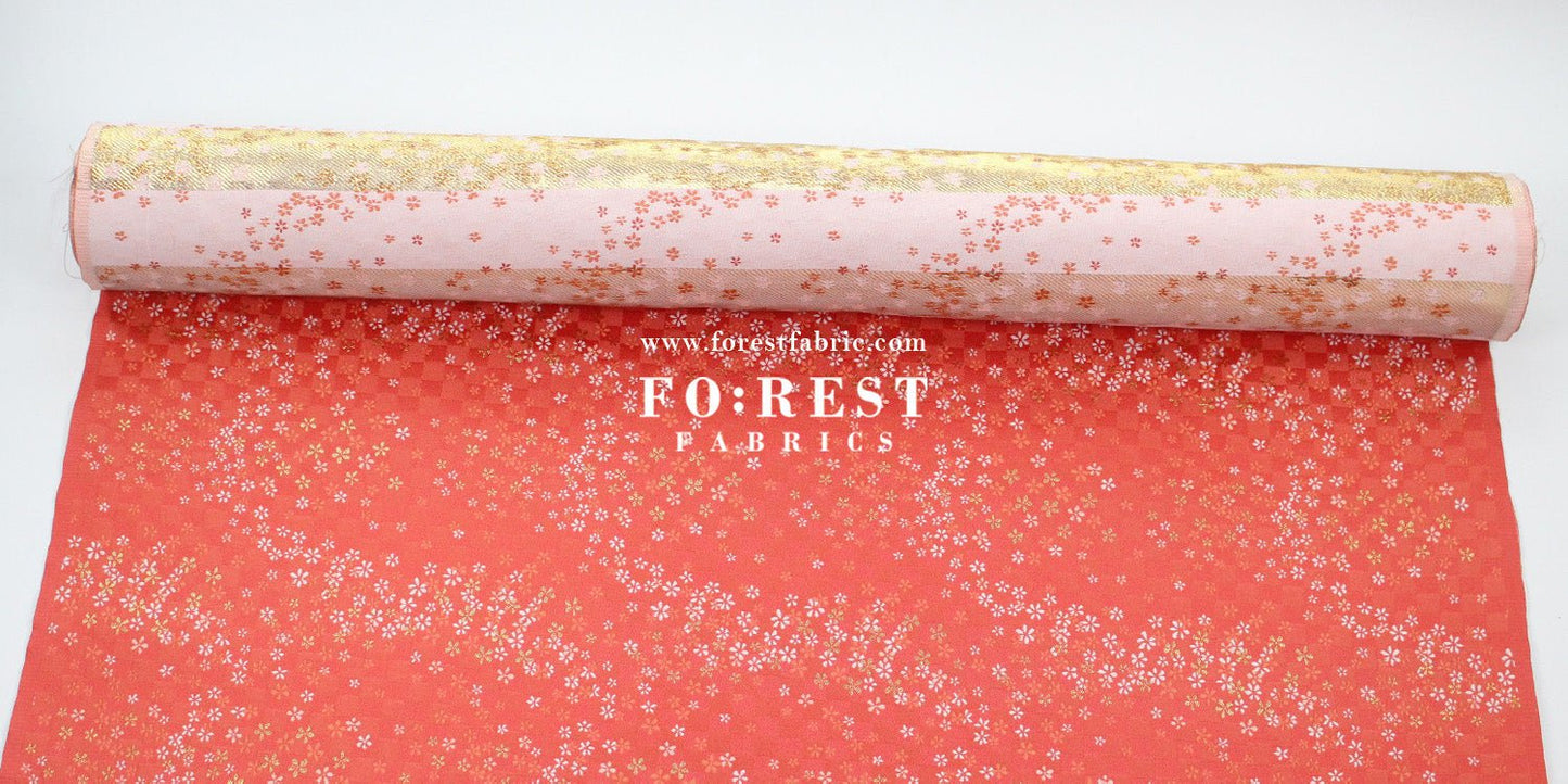 Gold Brocade - Tiny Flower grid fabric Orange Red - FO:REST Fabric 布恩堂Liberty fabrictana lawnjapanese fabricykk zipper