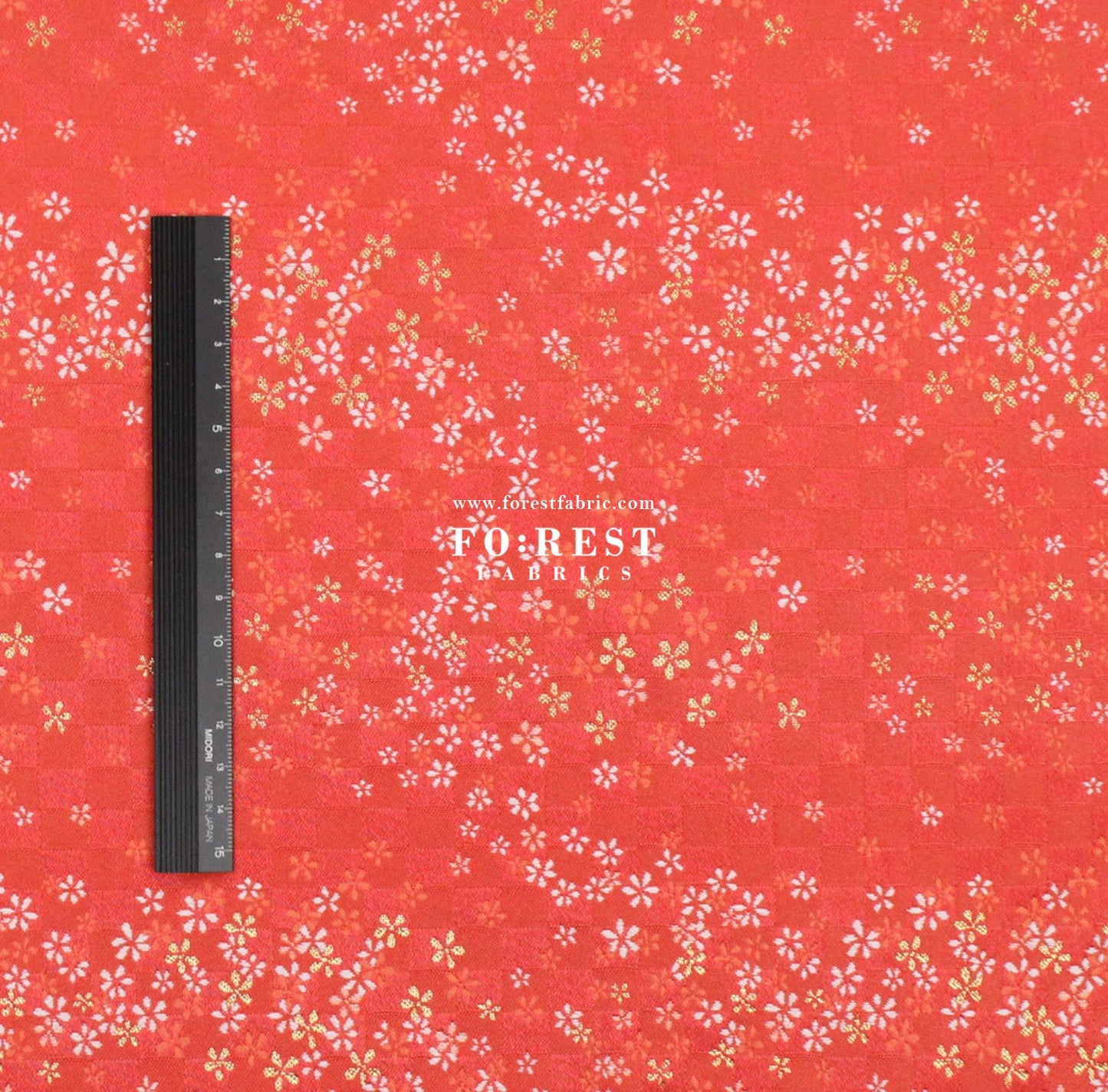 Gold Brocade - Tiny Flower grid fabric Orange Red - FO:REST Fabric 布恩堂Liberty fabrictana lawnjapanese fabricykk zipper