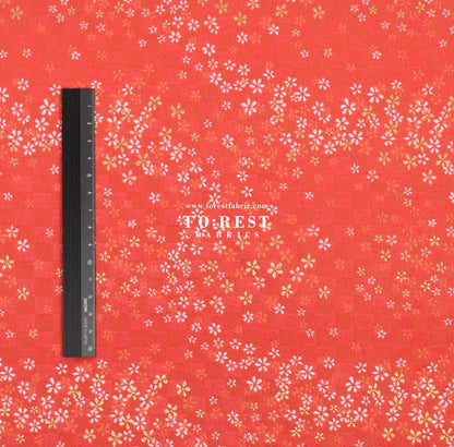 Gold Brocade - Tiny Flower grid fabric Orange Red - FO:REST Fabric 布恩堂Liberty fabrictana lawnjapanese fabricykk zipper