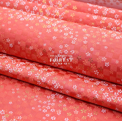 Gold Brocade - Tiny Flower grid fabric Orange Red - FO:REST Fabric 布恩堂Liberty fabrictana lawnjapanese fabricykk zipper