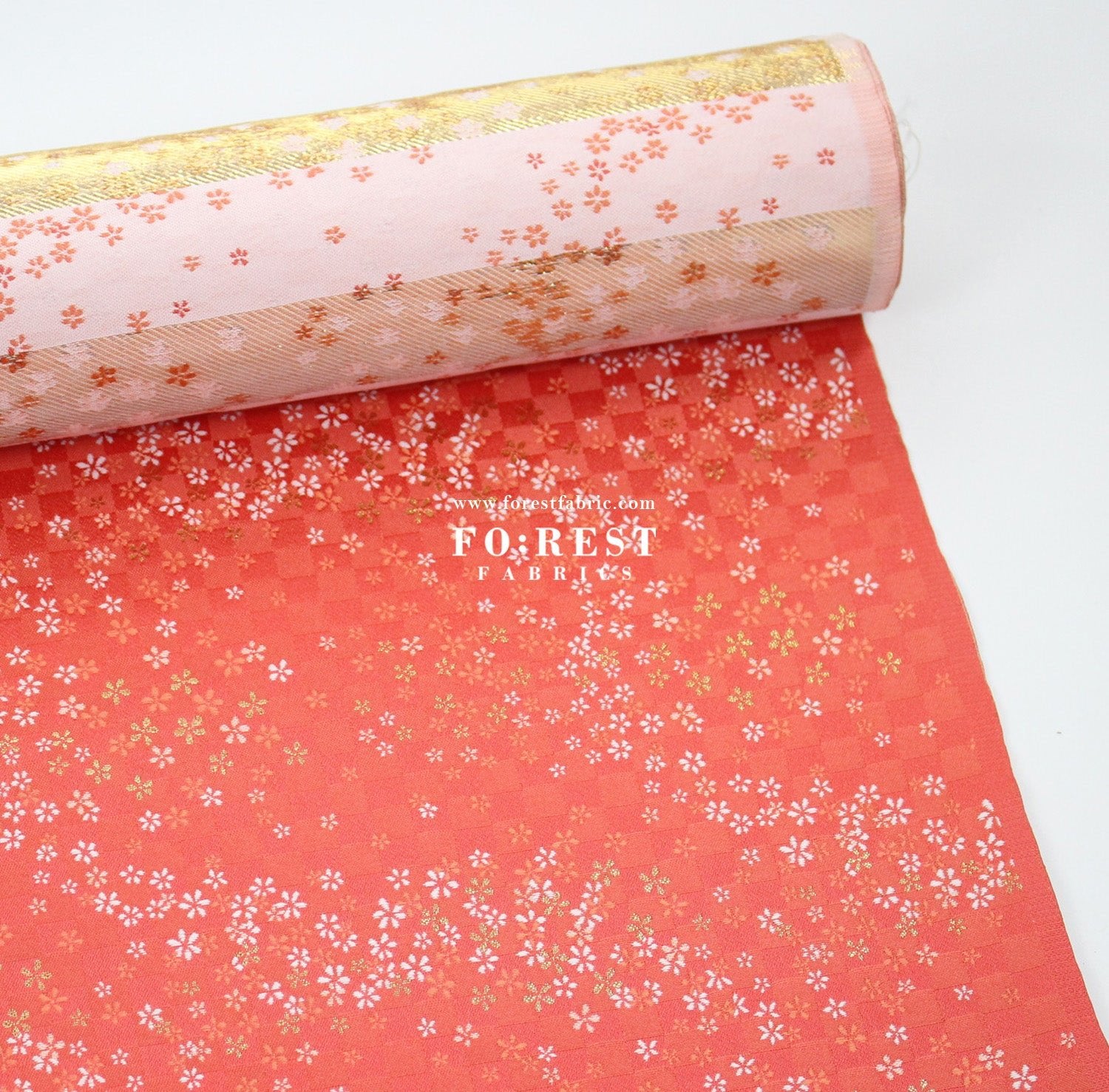 Gold Brocade - Tiny Flower grid fabric Orange Red - FO:REST Fabric 布恩堂Liberty fabrictana lawnjapanese fabricykk zipper