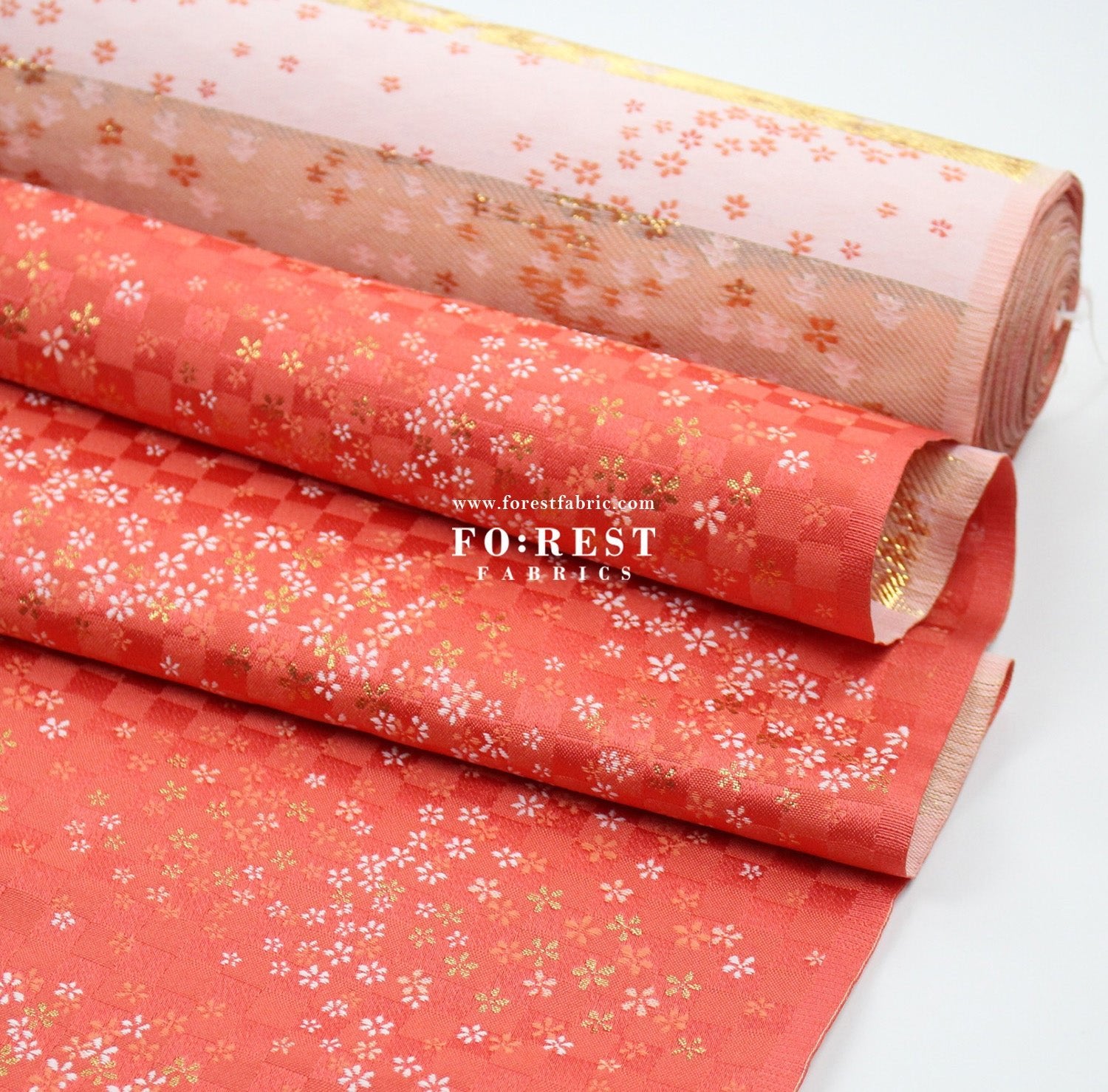 Gold Brocade - Tiny Flower grid fabric Orange Red - FO:REST Fabric 布恩堂Liberty fabrictana lawnjapanese fabricykk zipper