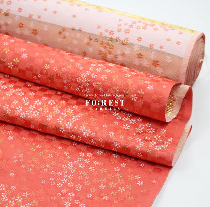 Gold Brocade - Tiny Flower grid fabric Orange Red - FO:REST Fabric 布恩堂Liberty fabrictana lawnjapanese fabricykk zipper