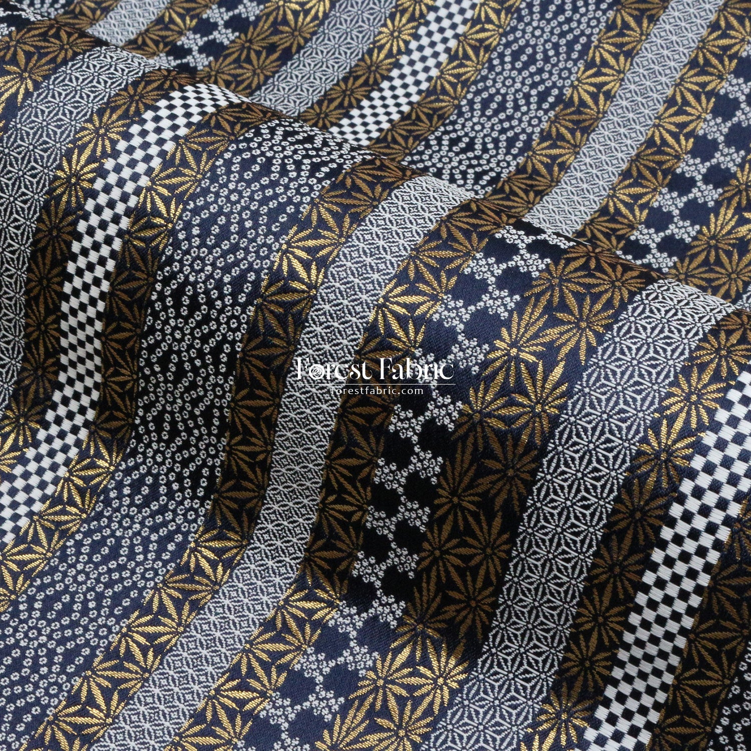 Gold Brocade - Tradition Strip fabric Navy Gold - FO:REST Fabric 布恩堂Liberty fabrictana lawnjapanese fabricykk zipper