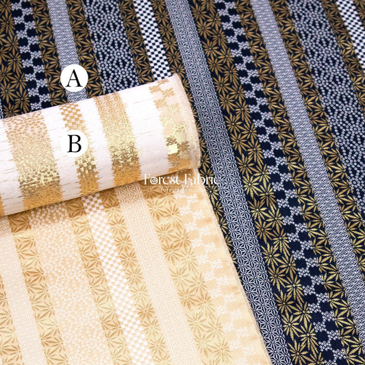 Gold Brocade - Tradition Strip fabric Navy Gold - FO:REST Fabric 布恩堂Liberty fabrictana lawnjapanese fabricykk zipper