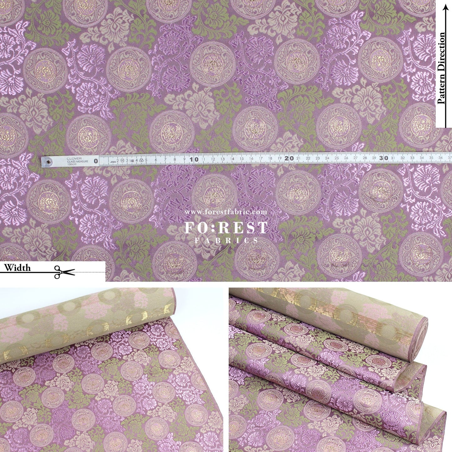 Gold brocade - Traditional Phoenix Japanese style KINRAN fabric PURPLE - FO:REST Fabric 布恩堂Liberty fabrictana lawnjapanese fabricykk zipper