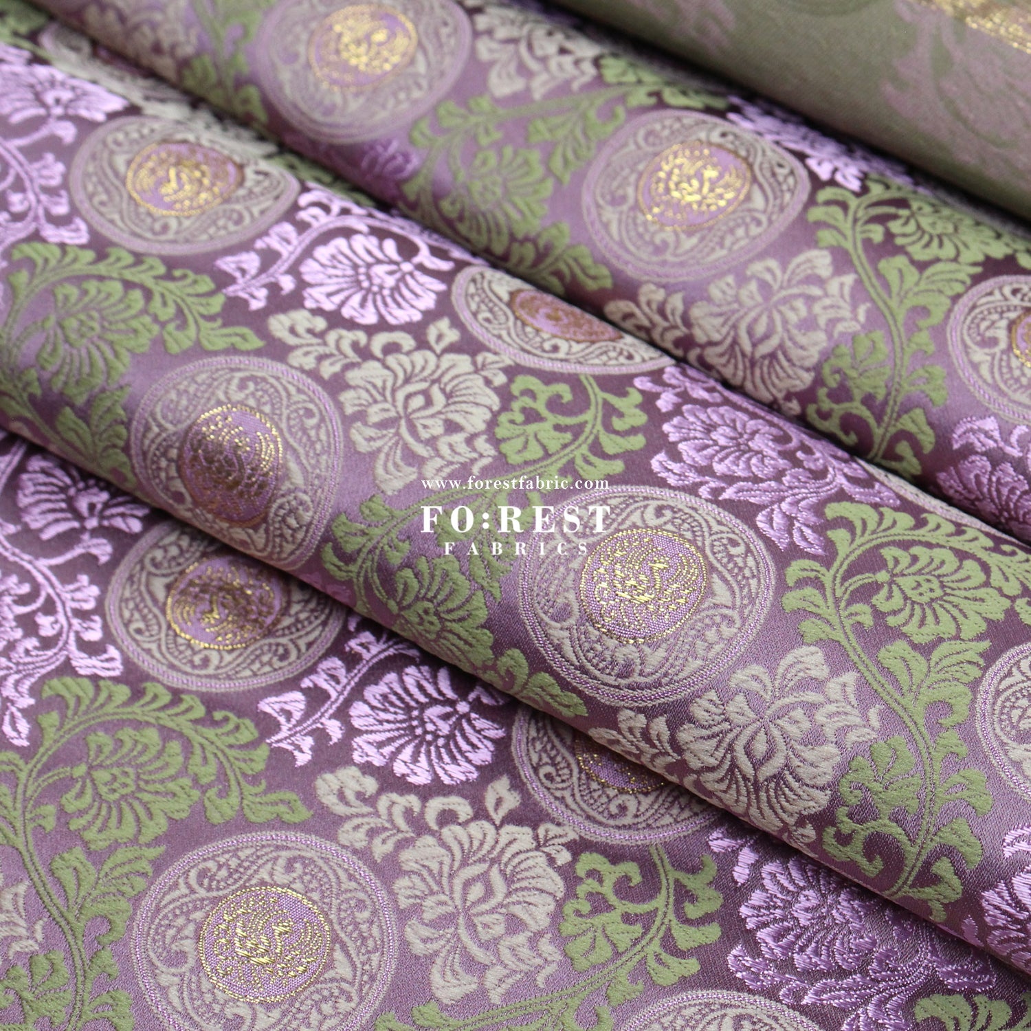 Gold brocade - Traditional Phoenix Japanese style KINRAN fabric PURPLE - FO:REST Fabric 布恩堂Liberty fabrictana lawnjapanese fabricykk zipper