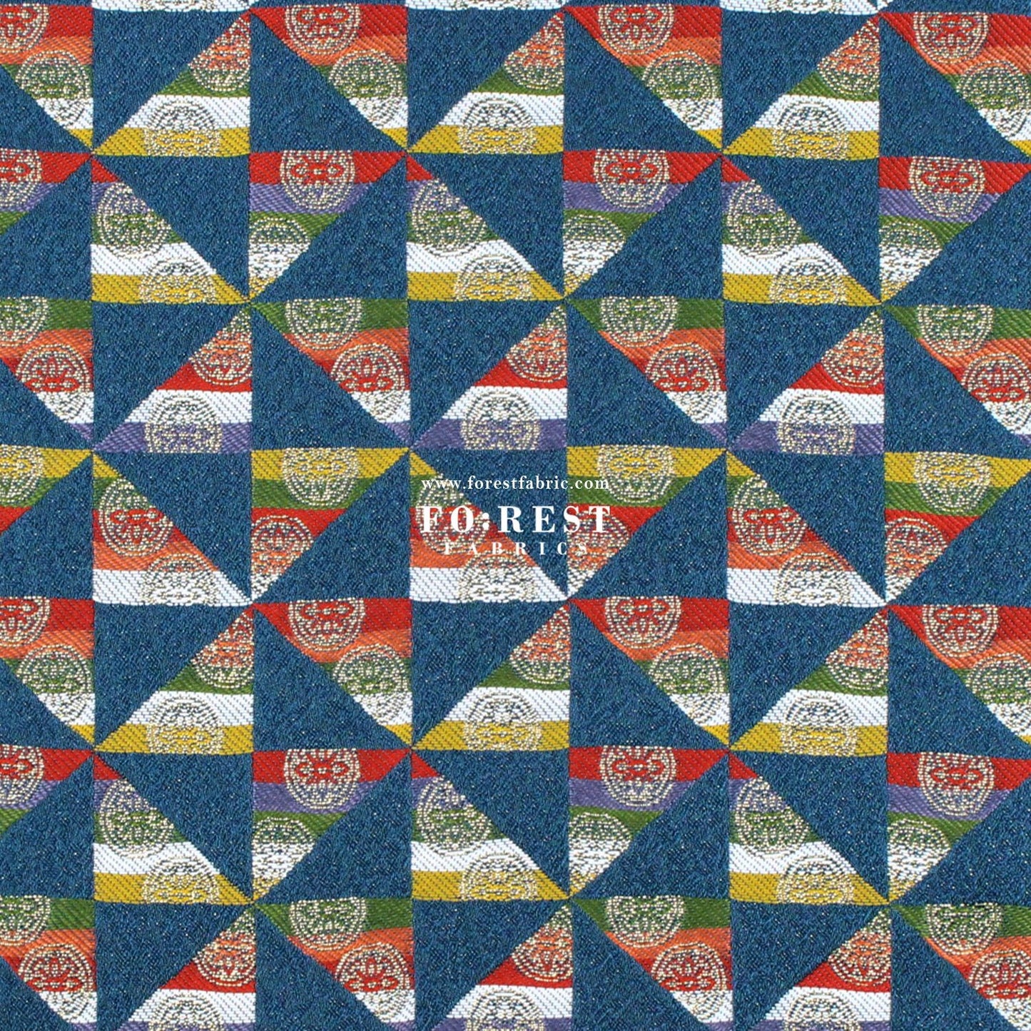 Gold Brocade - Triangle Flower fabric Blue - FO:REST Fabric 布恩堂Liberty fabrictana lawnjapanese fabricykk zipper