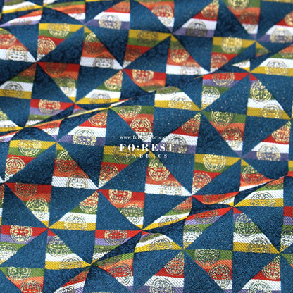 Gold Brocade - Triangle Flower fabric Blue - FO:REST Fabric 布恩堂Liberty fabrictana lawnjapanese fabricykk zipper