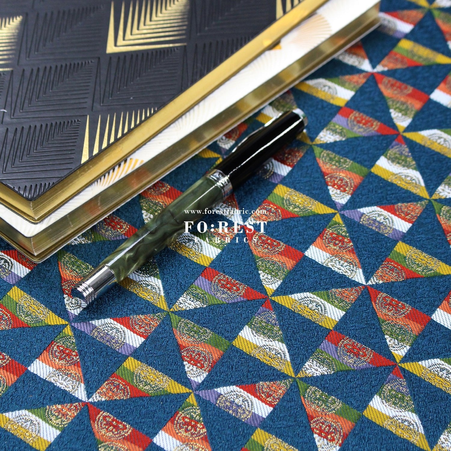 Gold Brocade - Triangle Flower fabric Blue - FO:REST Fabric 布恩堂Liberty fabrictana lawnjapanese fabricykk zipper