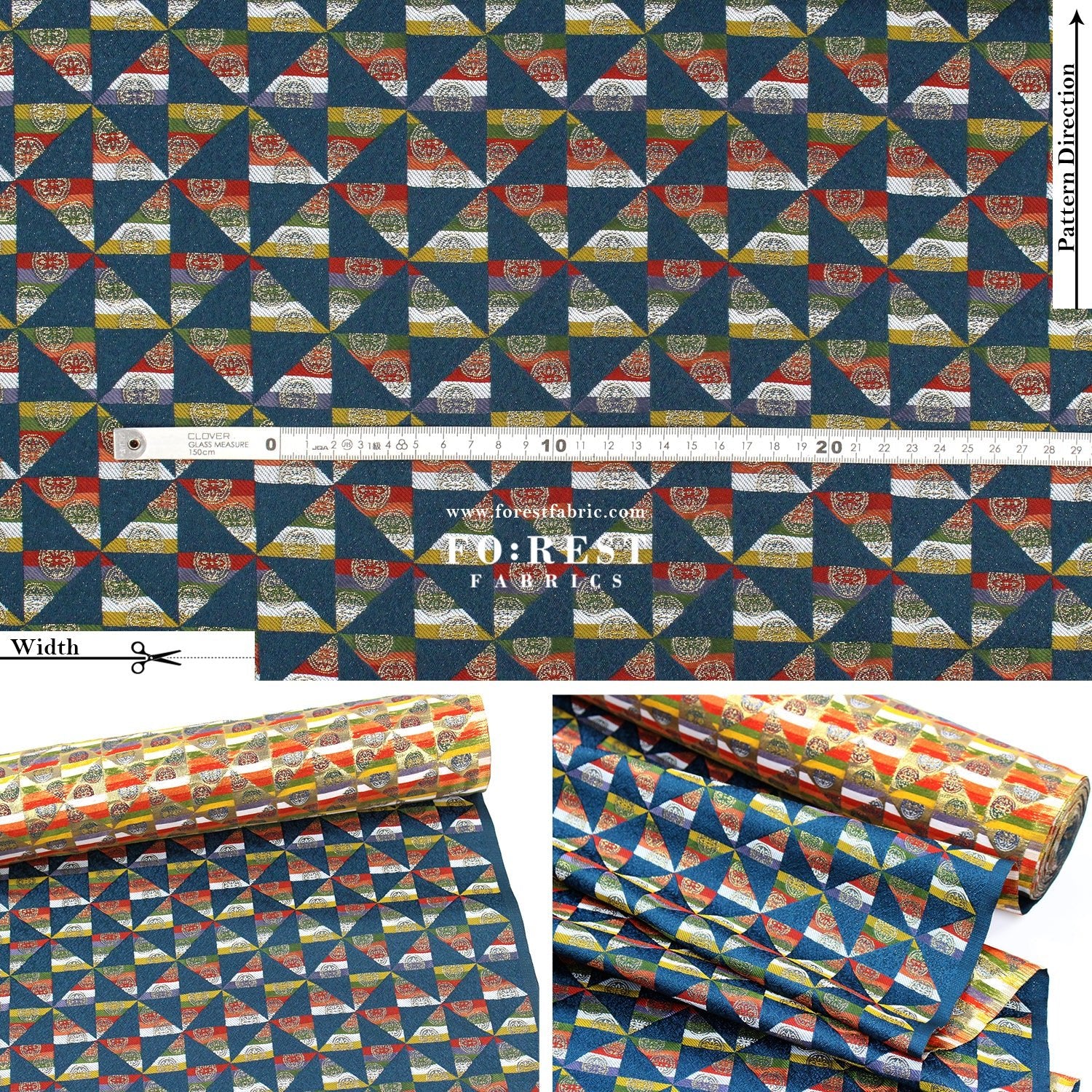 Gold Brocade - Triangle Flower fabric Blue - FO:REST Fabric 布恩堂Liberty fabrictana lawnjapanese fabricykk zipper