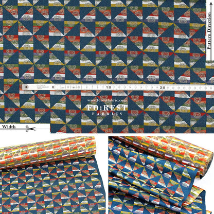 Gold Brocade - Triangle Flower fabric Blue - FO:REST Fabric 布恩堂Liberty fabrictana lawnjapanese fabricykk zipper