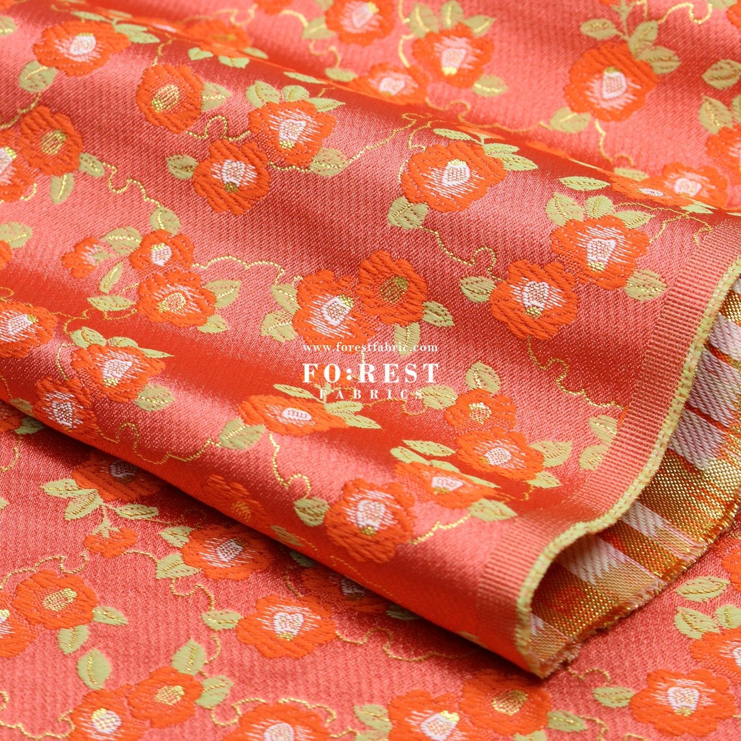 Gold Brocade - Tsubaki Flower fabric - FO:REST Fabric 布恩堂Liberty fabrictana lawnjapanese fabricykk zipper