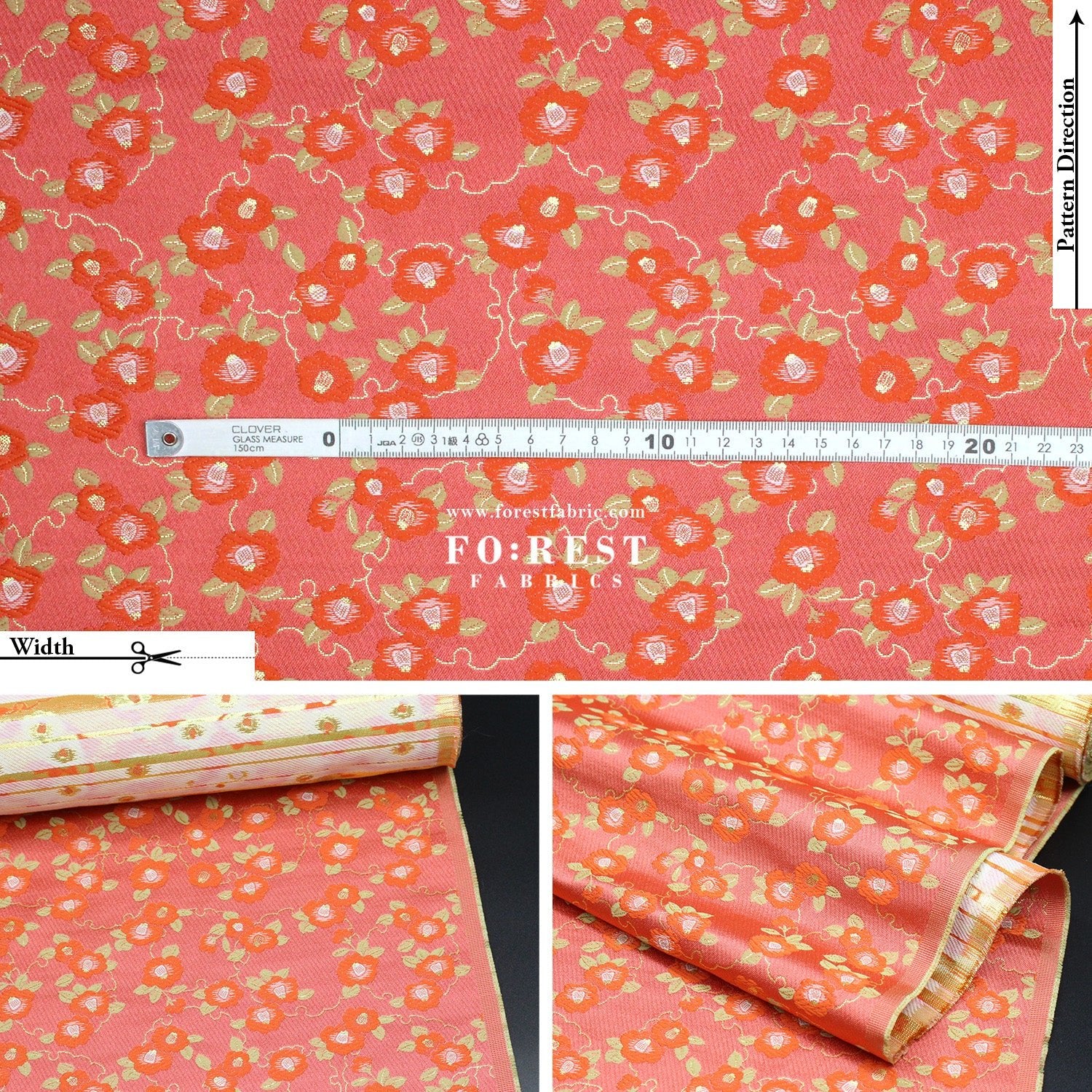 Gold Brocade - Tsubaki Flower fabric - FO:REST Fabric 布恩堂Liberty fabrictana lawnjapanese fabricykk zipper