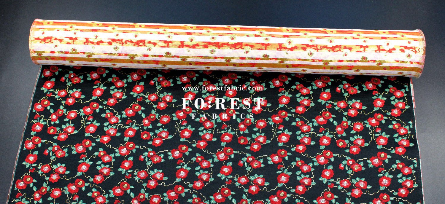 Gold Brocade - Tsubaki Flower fabric - FO:REST Fabric 布恩堂Liberty fabrictana lawnjapanese fabricykk zipper
