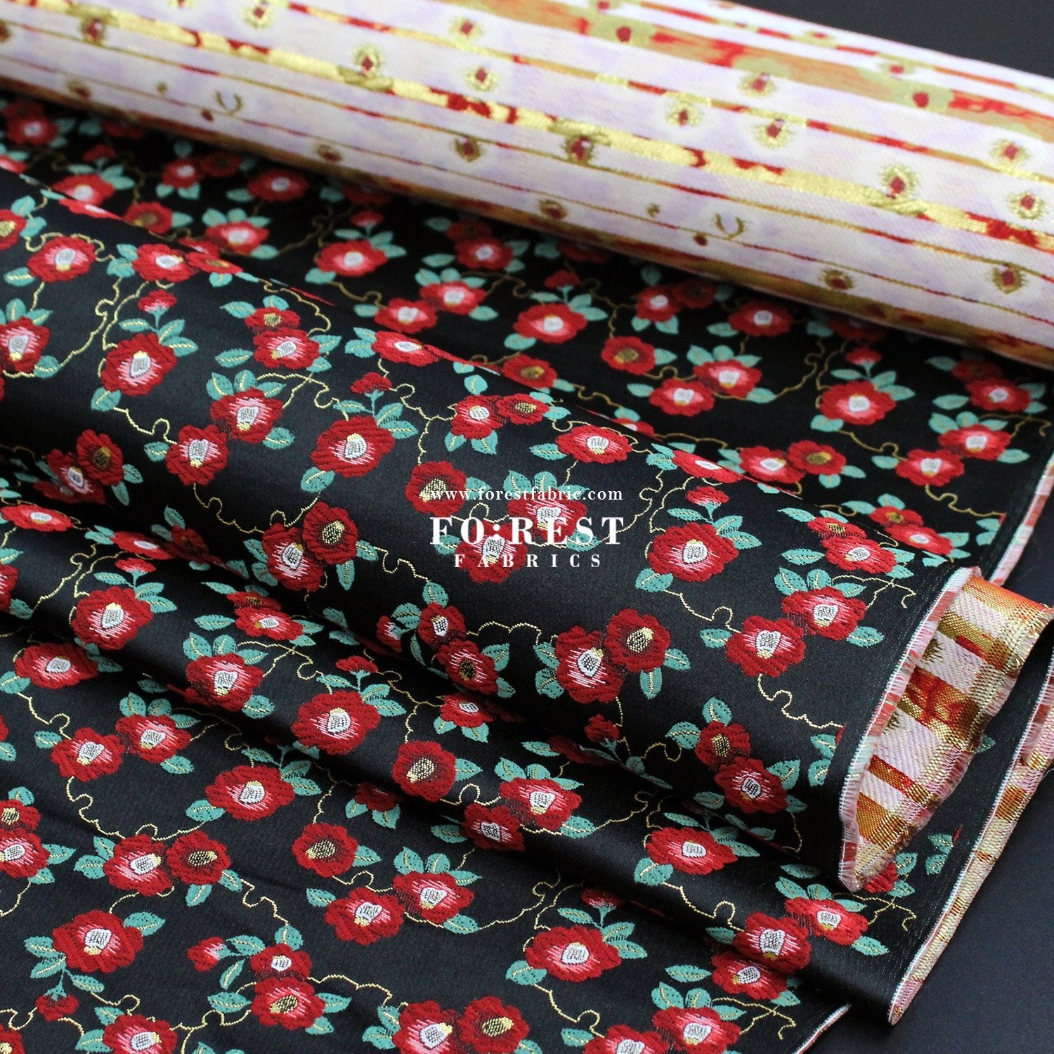 Gold Brocade - Tsubaki Flower fabric - FO:REST Fabric 布恩堂Liberty fabrictana lawnjapanese fabricykk zipper