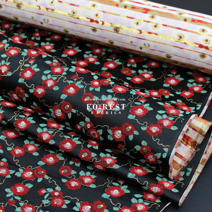 Gold Brocade - Tsubaki Flower fabric - FO:REST Fabric 布恩堂Liberty fabrictana lawnjapanese fabricykk zipper