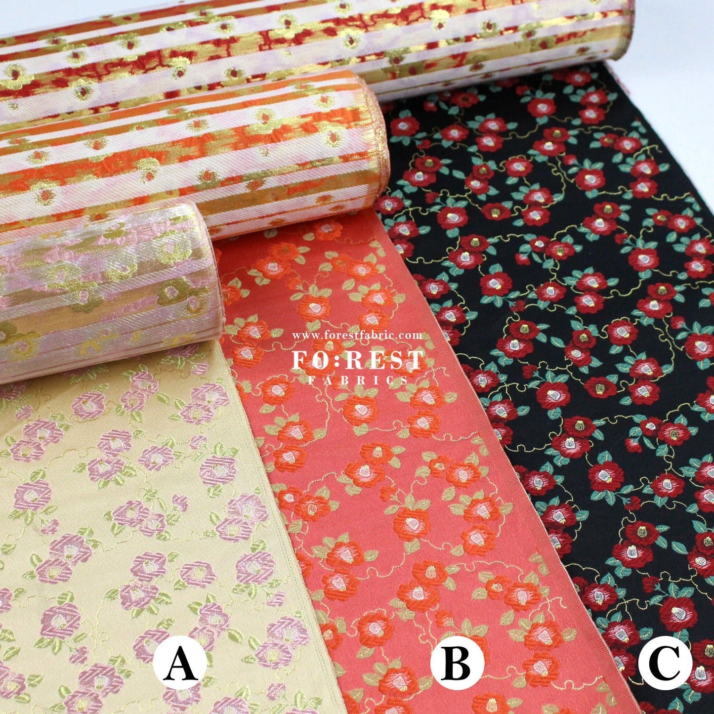 Gold Brocade - Tsubaki Flower fabric - FO:REST Fabric 布恩堂Liberty fabrictana lawnjapanese fabricykk zipper