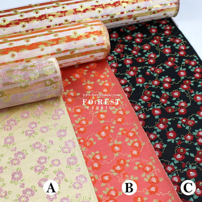 Gold Brocade - Tsubaki Flower fabric - FO:REST Fabric 布恩堂Liberty fabrictana lawnjapanese fabricykk zipper