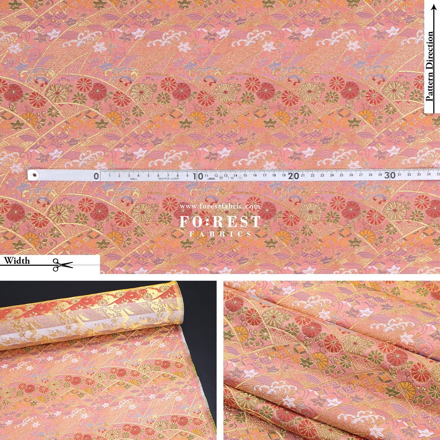 Gold Brocade - Wave flower fabric Blue - FO:REST Fabric 布恩堂Liberty fabrictana lawnjapanese fabricykk zipper