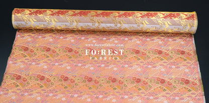 Gold Brocade - Wave flower fabric Blue - FO:REST Fabric 布恩堂Liberty fabrictana lawnjapanese fabricykk zipper