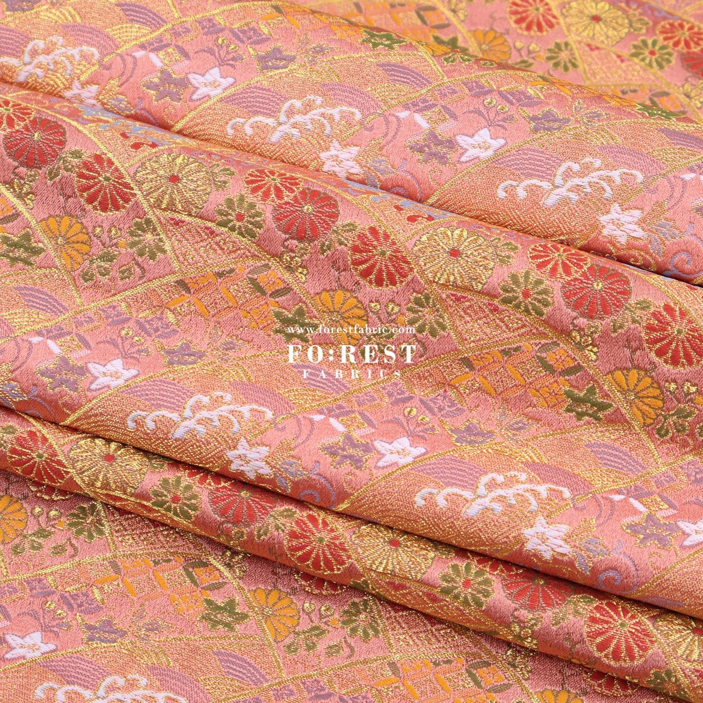 Gold Brocade - Wave flower fabric Blue - FO:REST Fabric 布恩堂Liberty fabrictana lawnjapanese fabricykk zipper