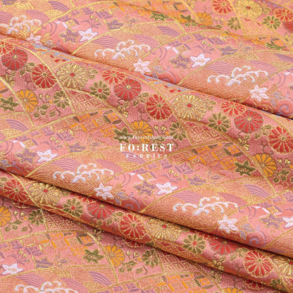 Gold Brocade - Wave flower fabric Blue - FO:REST Fabric 布恩堂Liberty fabrictana lawnjapanese fabricykk zipper