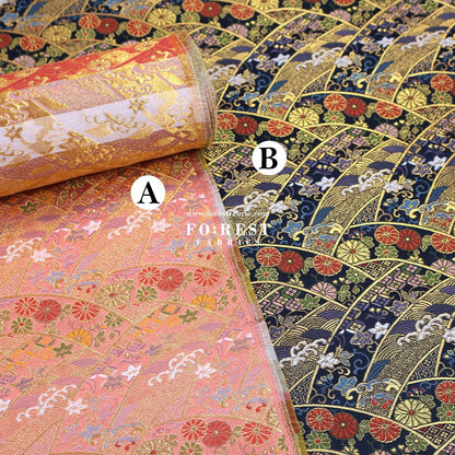 Gold Brocade - Wave flower fabric Blue - FO:REST Fabric 布恩堂Liberty fabrictana lawnjapanese fabricykk zipper