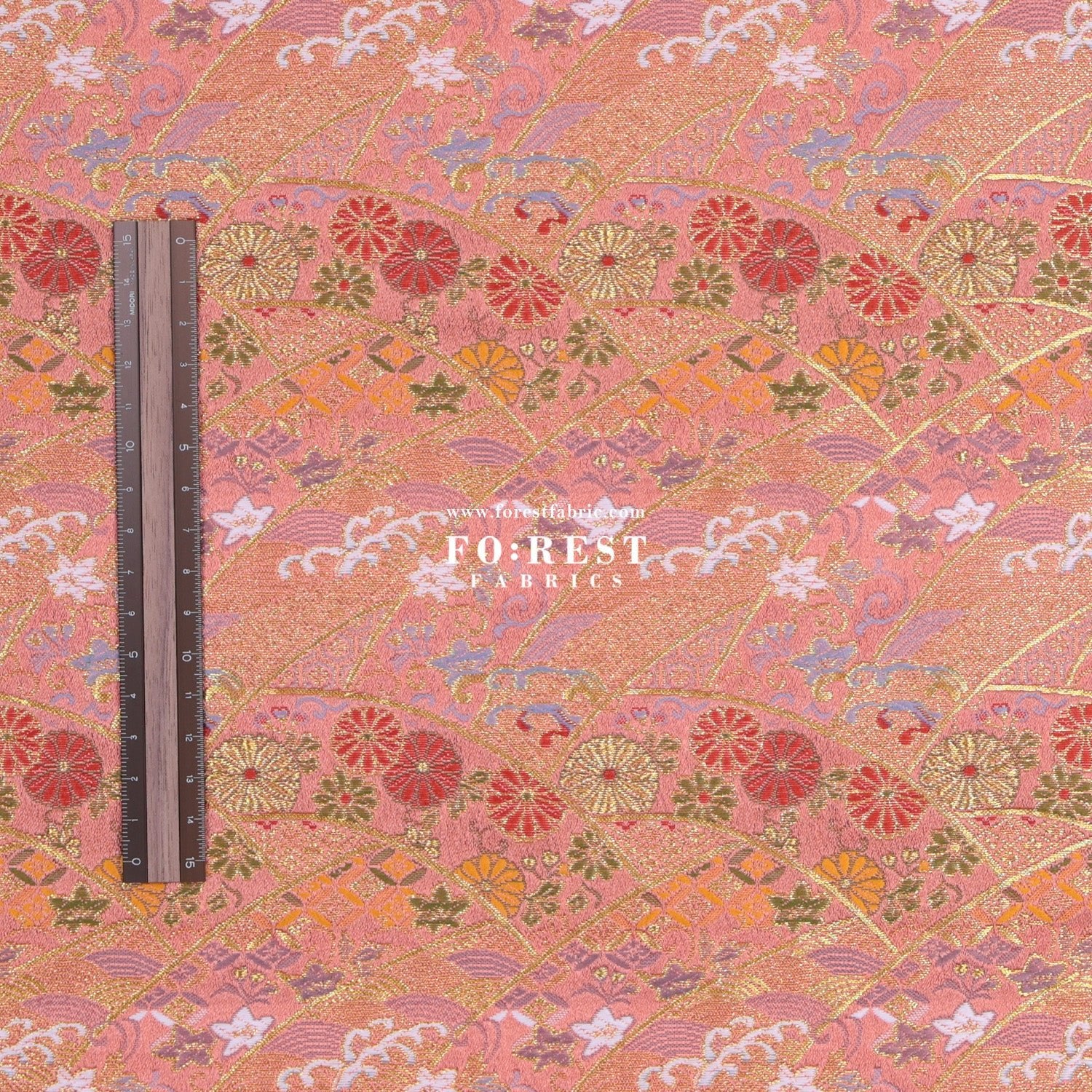 Gold Brocade - Wave flower fabric Blue - FO:REST Fabric 布恩堂Liberty fabrictana lawnjapanese fabricykk zipper