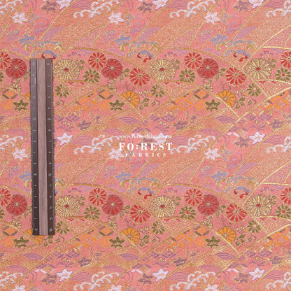 Gold Brocade - Wave flower fabric Blue - FO:REST Fabric 布恩堂Liberty fabrictana lawnjapanese fabricykk zipper