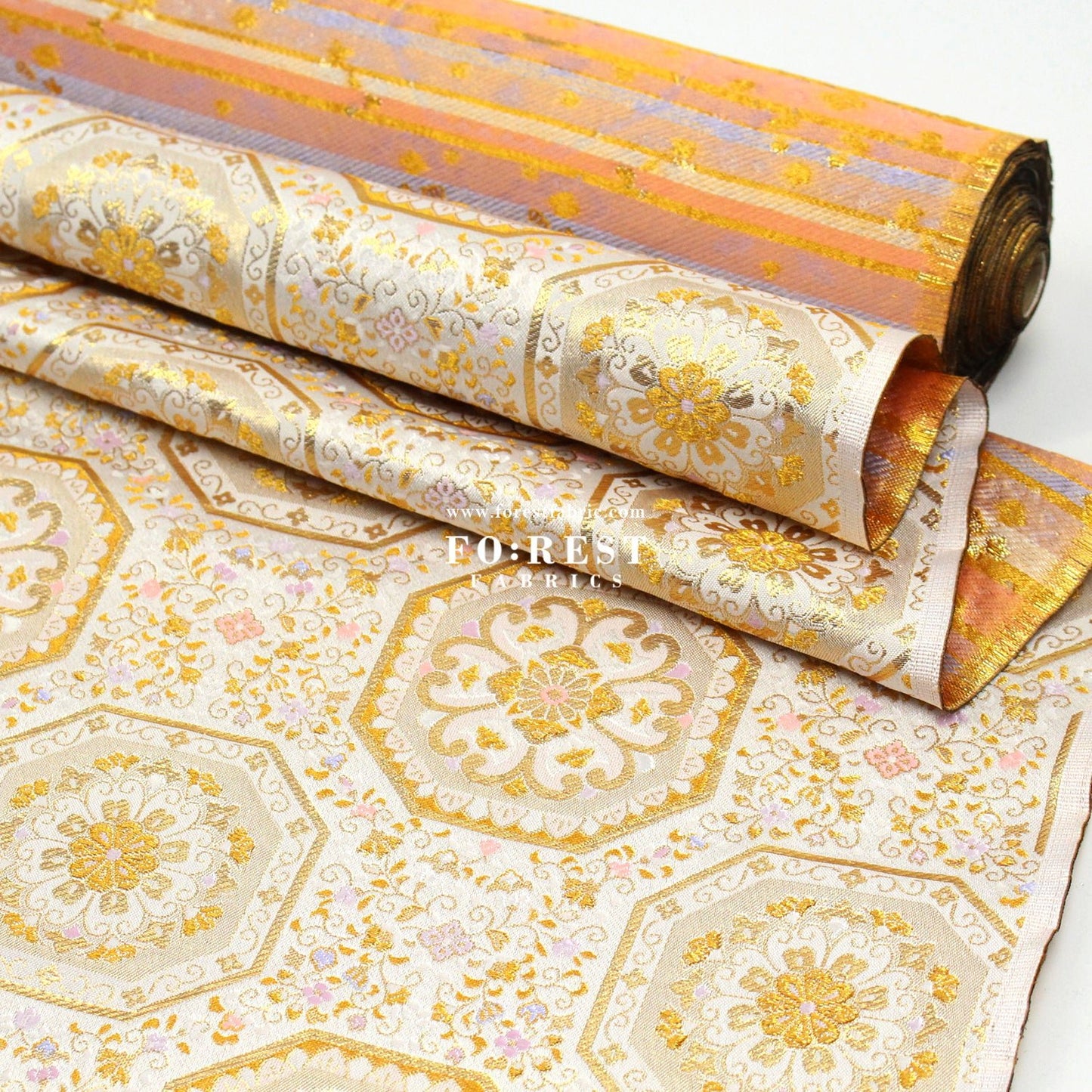 Gold Brocade - 八釜花繋 White - FO:REST Fabric 布恩堂Liberty fabrictana lawnjapanese fabricykk zipper