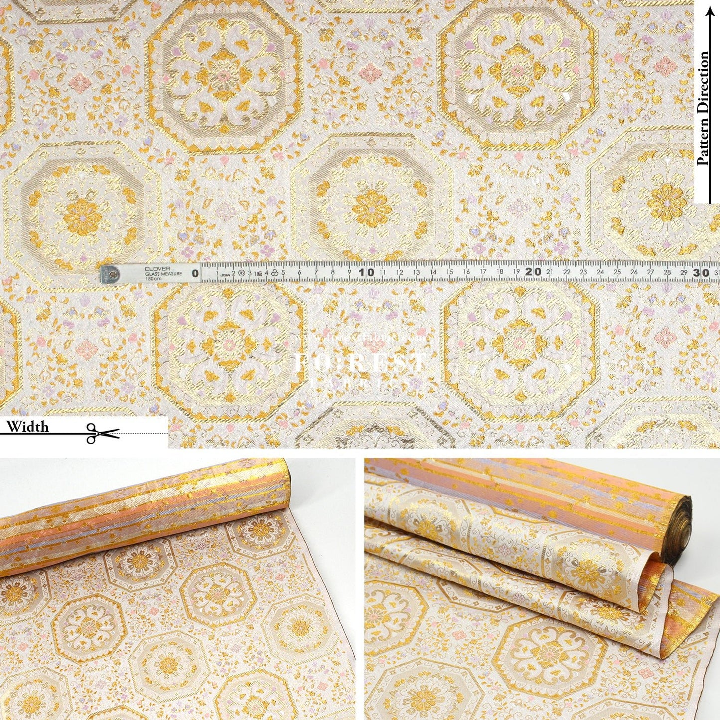 Gold Brocade - 八釜花繋 White - FO:REST Fabric 布恩堂Liberty fabrictana lawnjapanese fabricykk zipper
