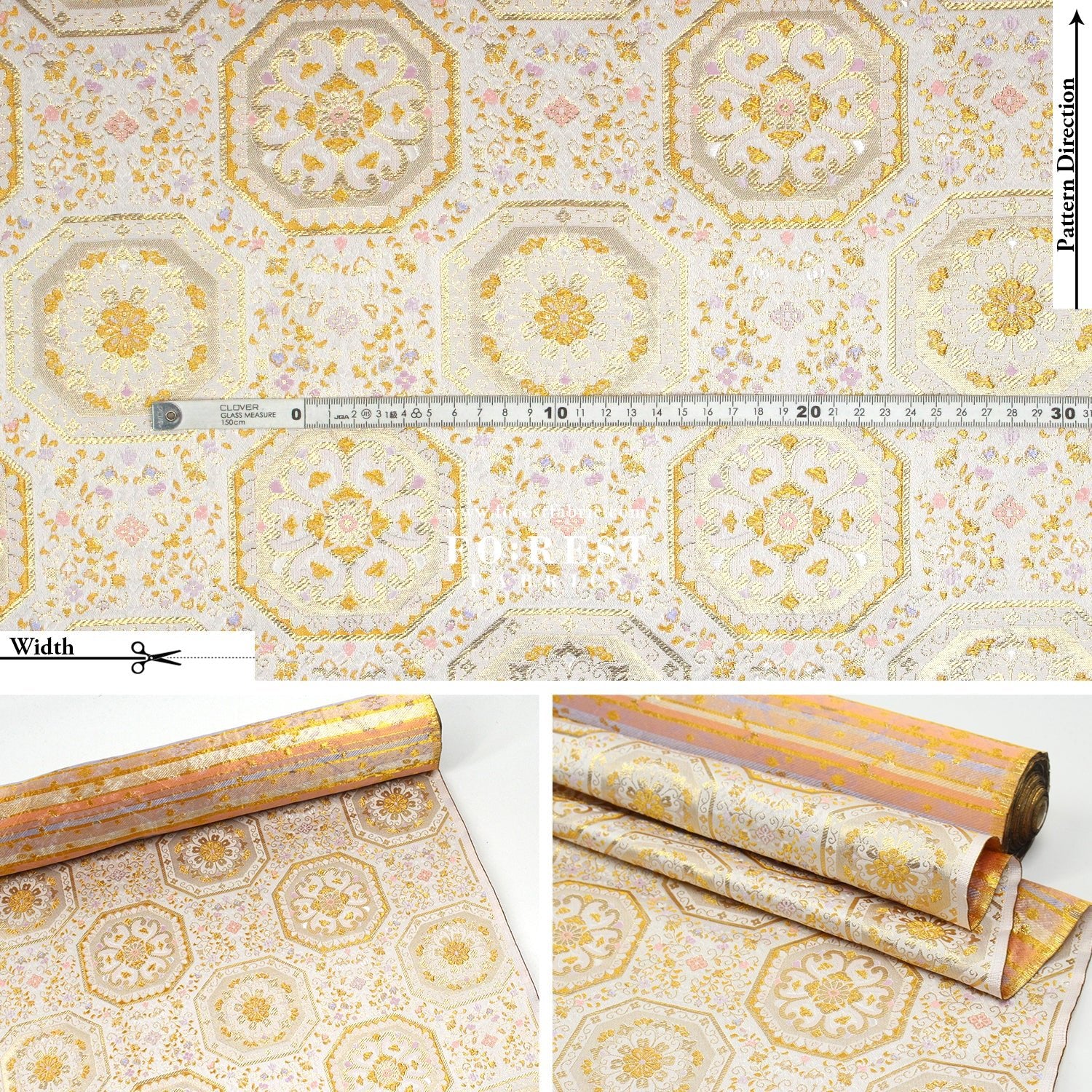 Gold Brocade - 八釜花繋 White - FO:REST Fabric 布恩堂Liberty fabrictana lawnjapanese fabricykk zipper