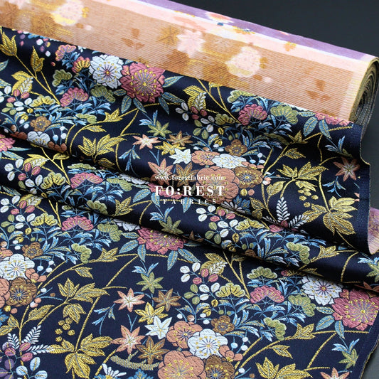 Gold Brocade - Wild Flower fabric Navy - FO:REST Fabric 布恩堂Liberty fabrictana lawnjapanese fabricykk zipper