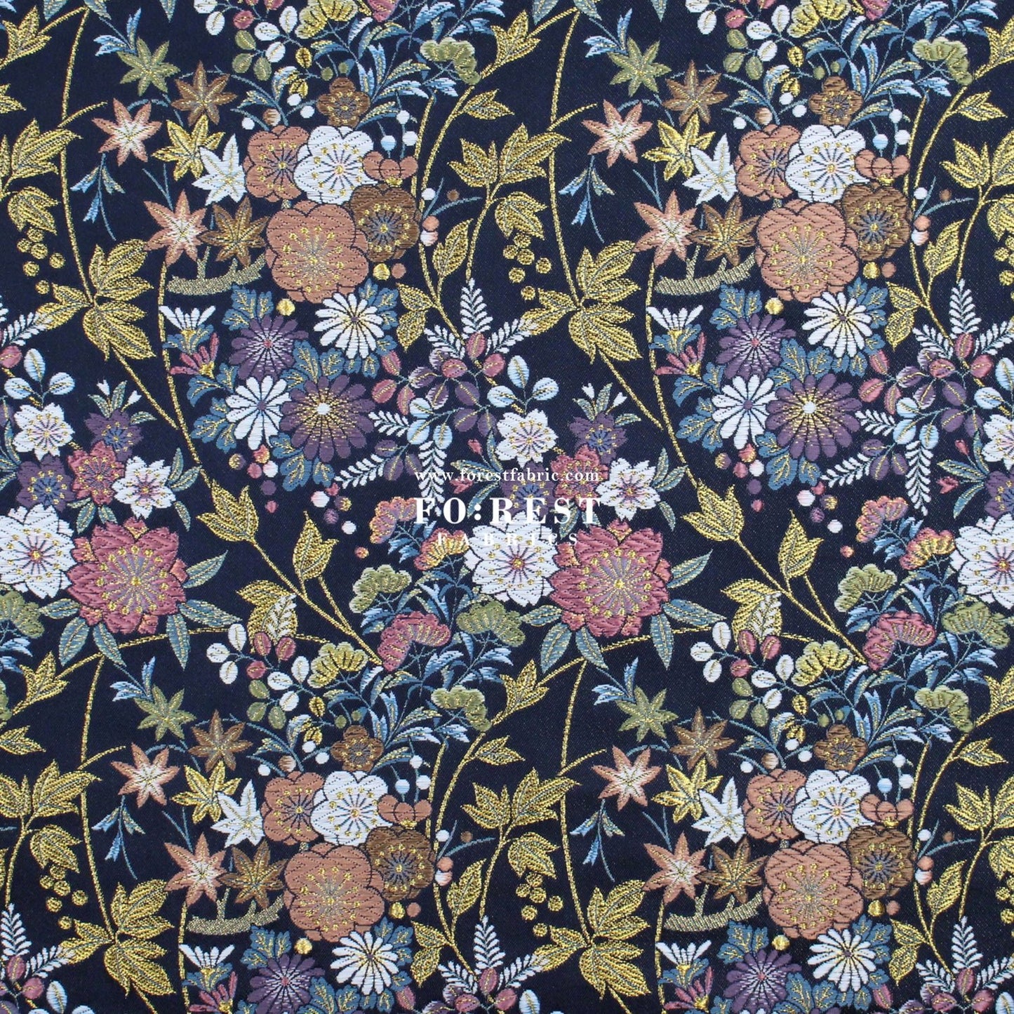 Gold Brocade - Wild Flower fabric Navy - FO:REST Fabric 布恩堂Liberty fabrictana lawnjapanese fabricykk zipper