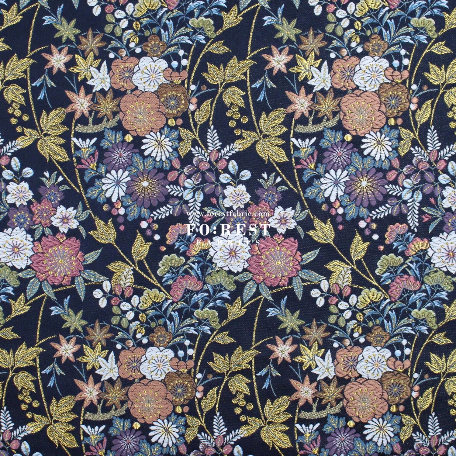 Gold Brocade - Wild Flower fabric Navy - FO:REST Fabric 布恩堂Liberty fabrictana lawnjapanese fabricykk zipper