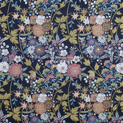 Gold Brocade - Wild Flower fabric Navy - FO:REST Fabric 布恩堂Liberty fabrictana lawnjapanese fabricykk zipper