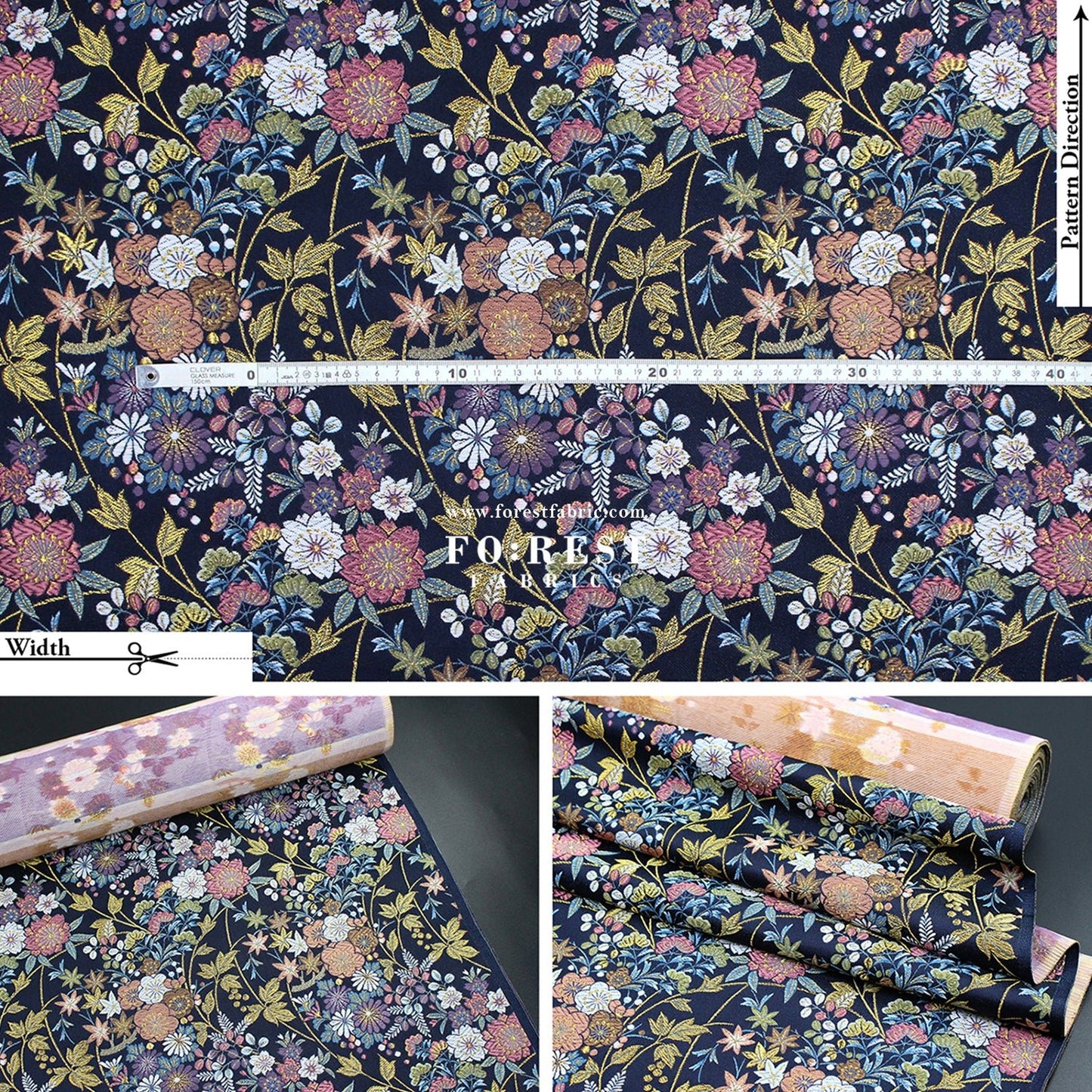 Gold Brocade - Wild Flower fabric Navy - FO:REST Fabric 布恩堂Liberty fabrictana lawnjapanese fabricykk zipper