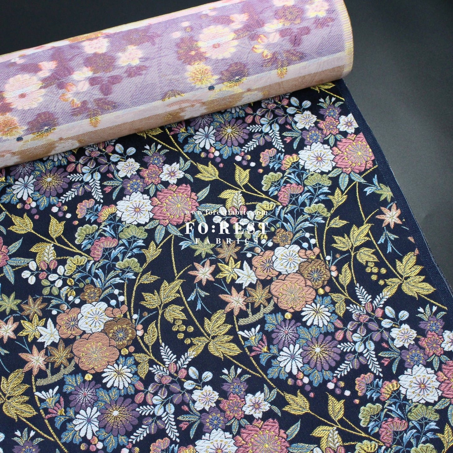 Gold Brocade - Wild Flower fabric Navy - FO:REST Fabric 布恩堂Liberty fabrictana lawnjapanese fabricykk zipper