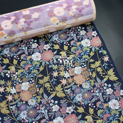 Gold Brocade - Wild Flower fabric Navy - FO:REST Fabric 布恩堂Liberty fabrictana lawnjapanese fabricykk zipper