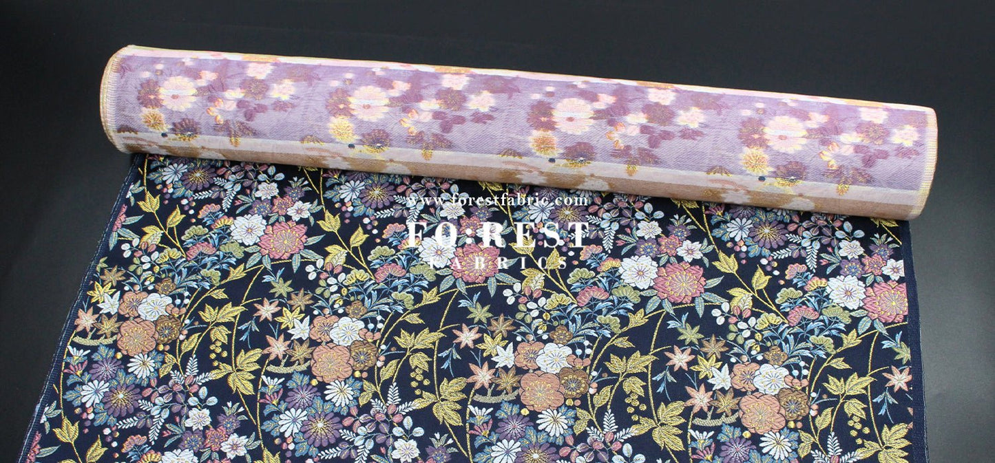 Gold Brocade - Wild Flower fabric Navy - FO:REST Fabric 布恩堂Liberty fabrictana lawnjapanese fabricykk zipper
