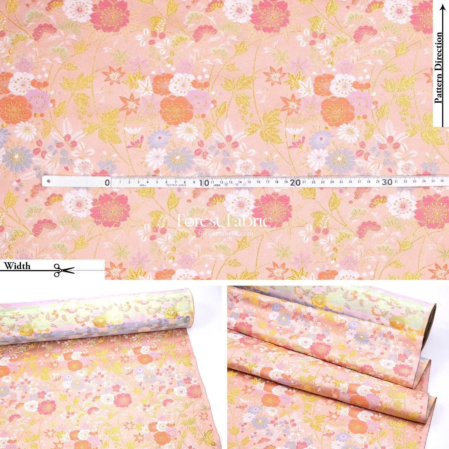 Gold Brocade - Wild Flower fabric white pink - FO:REST Fabric 布恩堂Liberty fabrictana lawnjapanese fabricykk zipper